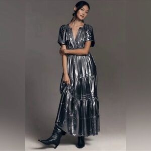Anthropologie metallic shine somerset maxi dress